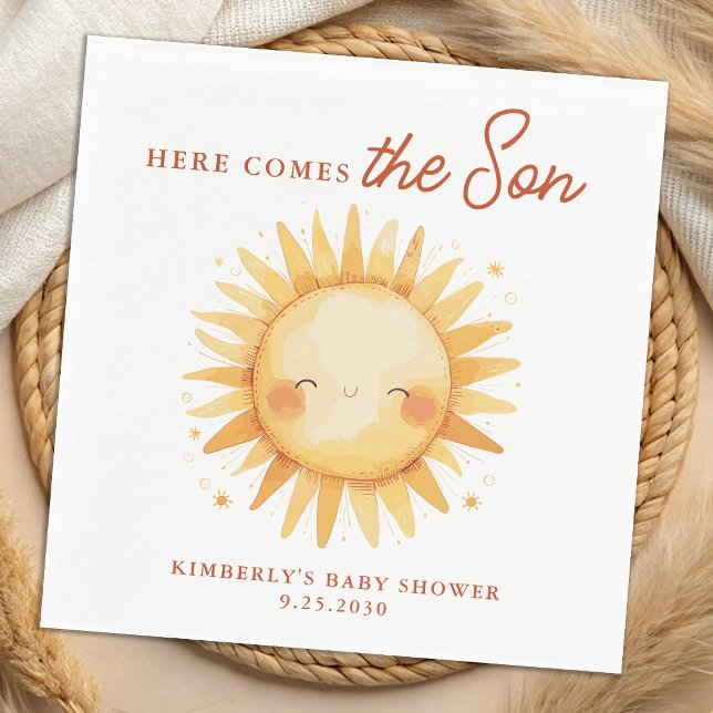 Here Comes The Son Sunshine Cute Boho Baby Shower Napkin (Creator Uploaded)