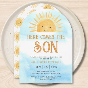 Here Comes the Son Sunshine Sky Baby Shower Arch Invitation