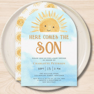 Here Comes the Son Sunshine Sky Baby Shower Invitation