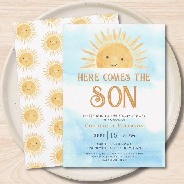 Here Comes the Son Sunshine Sky Baby Shower  Invitation (Creator Uploaded)