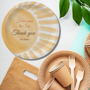 Here Comes the Son Sunshine Yellow Ray Baby Shower Paper Plate