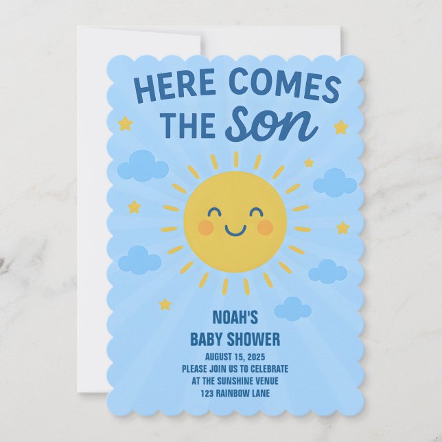 "Here comes the son" Vertical Invitation Card (Front)