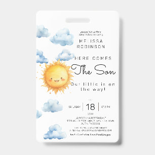 Here comes the Son Watercolor Baby Boy Shower ID Badge