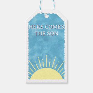 Here Comes The Son Watercolor Baby Shower Custom Gift Tags
