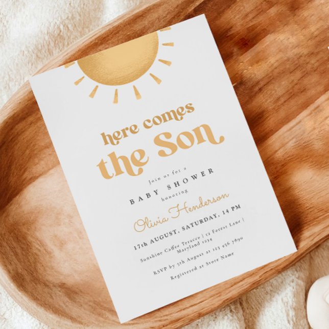 Here Comes the Son Yellow Baby Shower Invitation (Creator Uploaded)