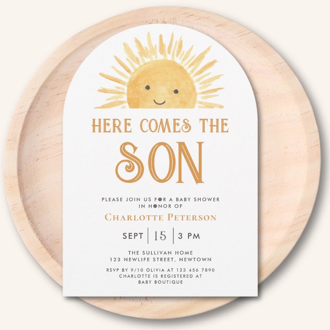 Here Comes the Son Yellow Sun Arch Baby Shower  Invitation (Creator Uploaded)