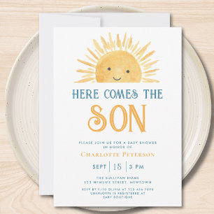 Here Comes the Son Yellow Sunshine Baby Shower Invitation