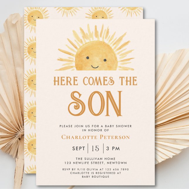 Here Comes The Son Yellow Sunshine Baby Shower  Invitation (Creator Uploaded)
