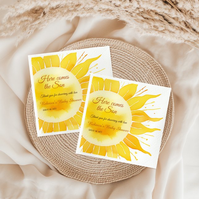 Here Comes the Son Yellow Sunshine Baby Shower Napkin (Creator Uploaded)