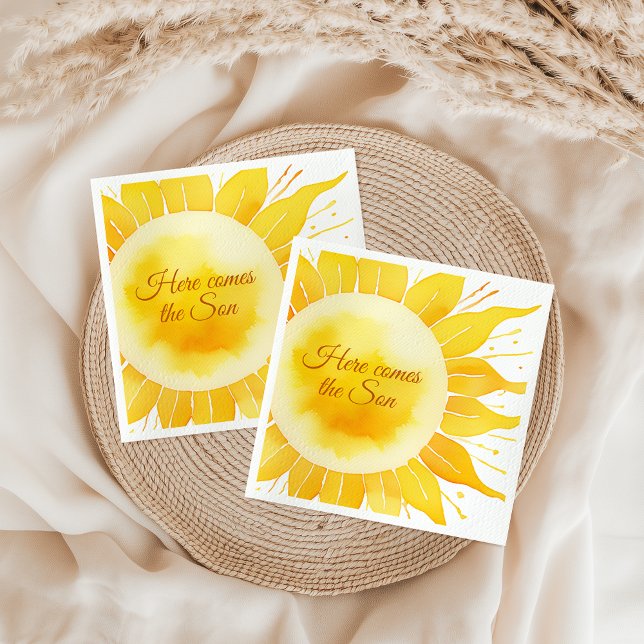 Here Comes the Son Yellow Sunshine Baby Shower Napkin (Creator Uploaded)