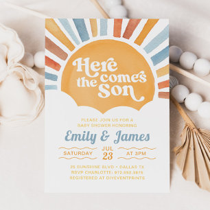 Here Comes The Son You Are My Sunshine Baby Shower Invitation