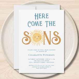 Here Comes The Sons Twins Baby Shower  Invitation
