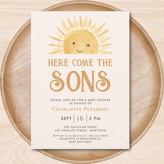 Here Comes The Sons Twins Sunshine Baby Shower Invitation (Creator Uploaded)