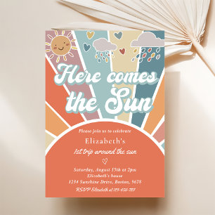 Here Comes The Sun 1st Birthday Rainbow Invitation