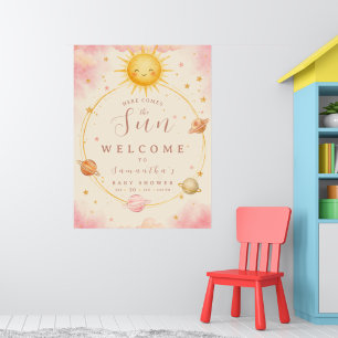 Here Comes the Sun Baby Girl Shower Welcome Poster