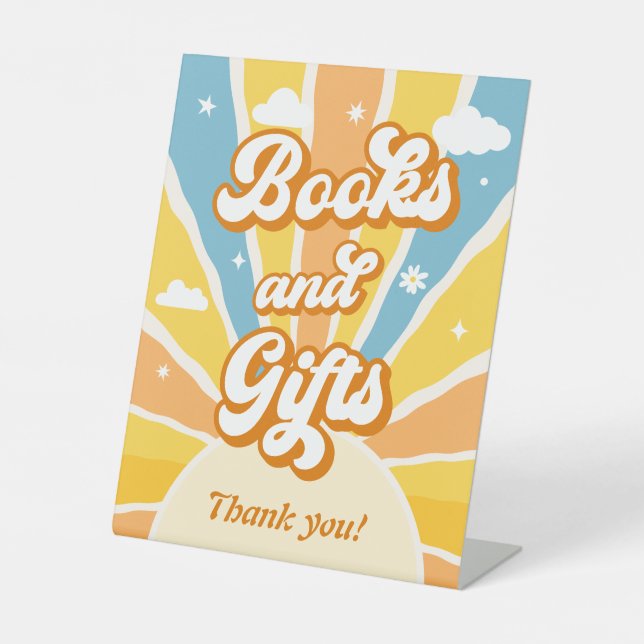 Here Comes the Sun Baby Shower Books & Gifts Pedestal Sign (Front)