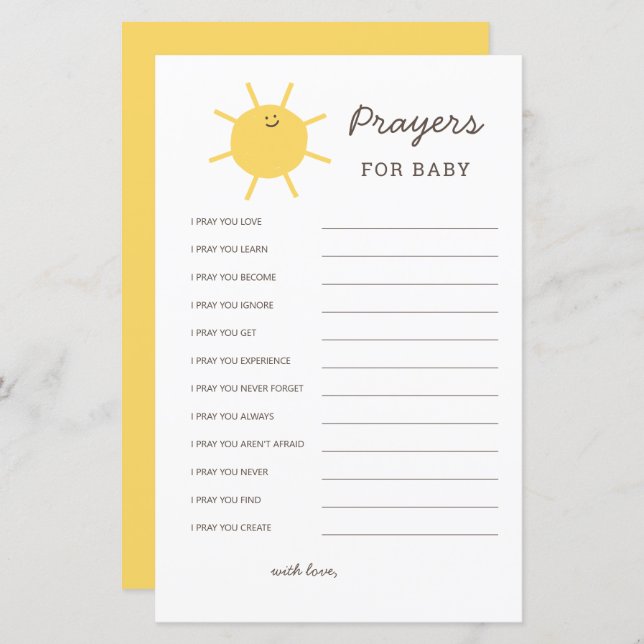 Here Comes The Sun Baby Shower Prayers For Baby (Front/Back)