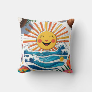 Here Comes the Sun – Boho Beach Vibes Throw Pillow