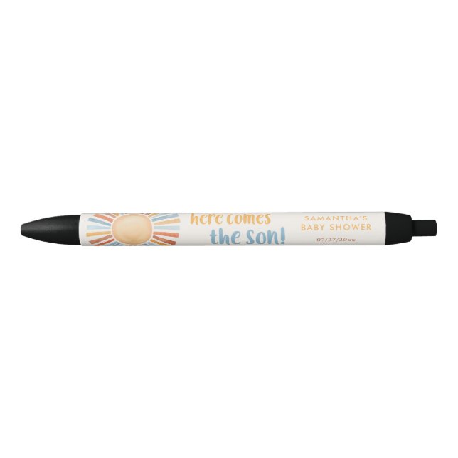 Here comes the sun boho boy baby shower black ink pen (Front)