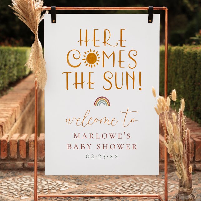 Here Comes The Sun Boho Boy Baby Shower Welcome Poster (Welcome Sign Mock-up)