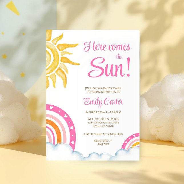 Here Comes the Sun Boho Rainbow Baby Shower Invitation (Creator Uploaded)