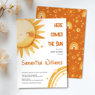 Here Comes the Sun | Boho Rainbow Baby Shower Invitation
