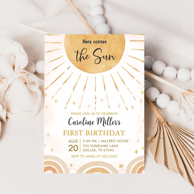 Here Comes the Sun Boho Sunshine birthday Invitation (Creator Uploaded)