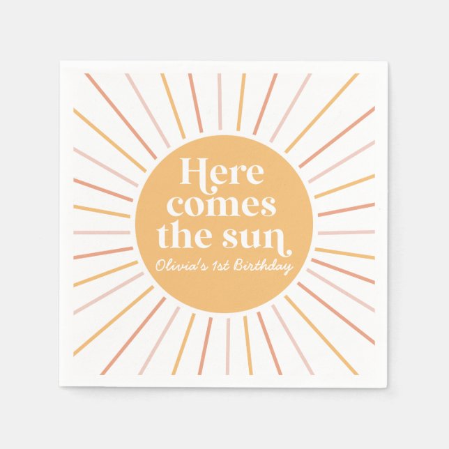 Here Comes the Sun Boho Sunshine birthday Napkin (Front)