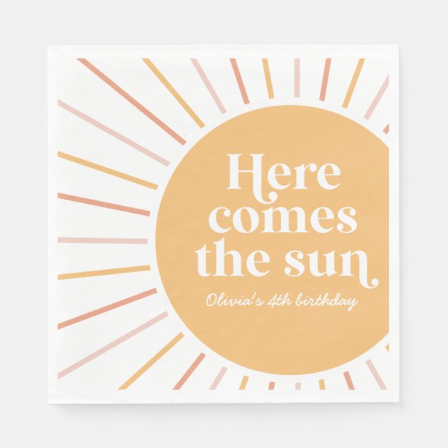 Here Comes the Sun Boho Sunshine birthday Napkin (Front)