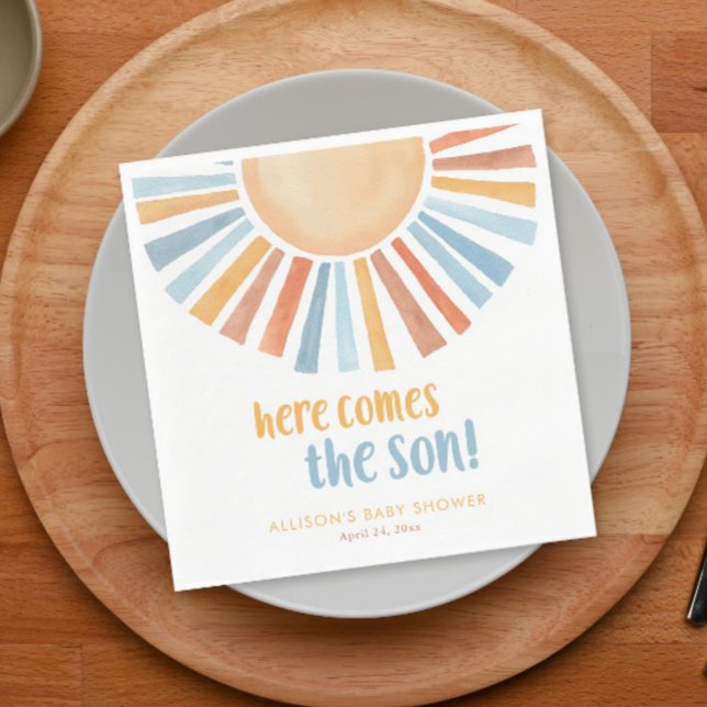 Here comes the sun boy baby shower napkin (Creator Uploaded)