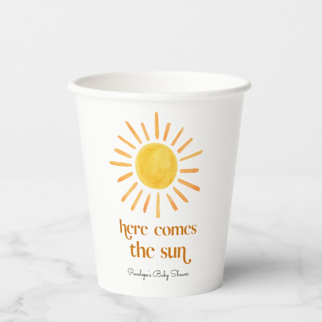 Here Comes the Sun Boy Baby Shower Paper Cups (Front)