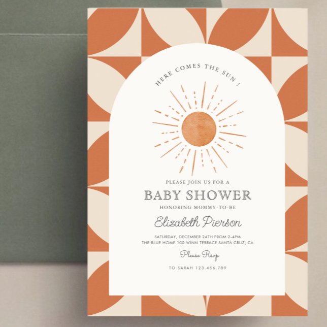 Here comes the sun Burnt Orange Sun Baby Shower Invitation (Creator Uploaded)