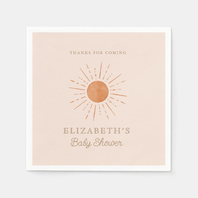 Here comes the sun Burnt Orange Sun Baby Shower Napkin (Front)