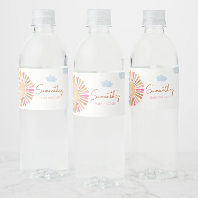Here Comes The Sun Girl Baby Shower  Water Bottle Label (Bottles)