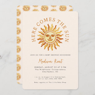 Here Comes the Sun Modern Boho Sun Baby Shower Invitation
