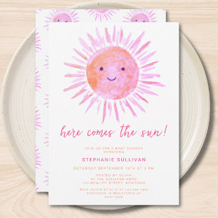 Here Comes The Sun Pink Baby Shower Invitation