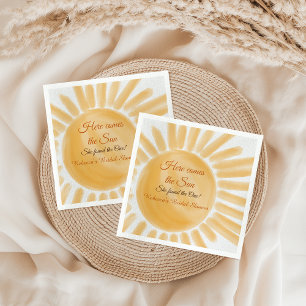 Here Comes the Sun Ray Yellow Bridal Shower Napkin