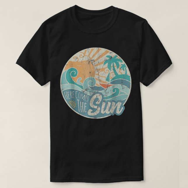 Here Comes The Sun Retro 60s Faded Summer  T-Shirt (Design Front)