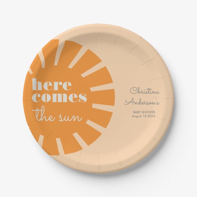 Here Comes the Sun Retro Baby Shower Paper Plate (Front)