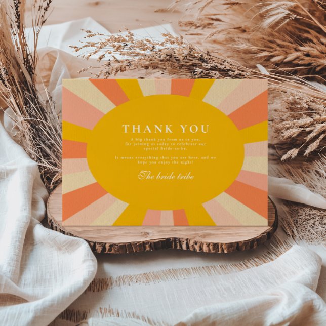 Here Comes The Sun Retro Bridal Shower Thank You Card (Creator Uploaded)