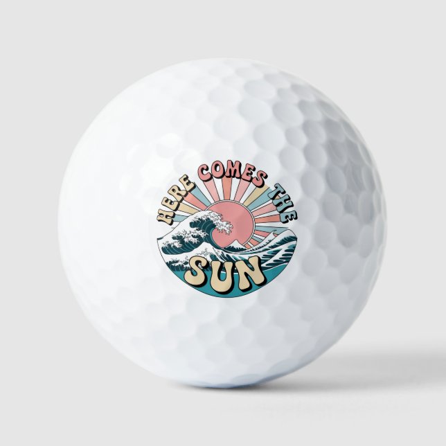 Here Comes The Sun – Retro Summer Vibes Golf Balls (Front)