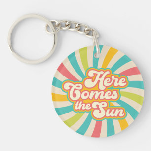 Here Comes The Sun Retro Summer Vibes Key Ring