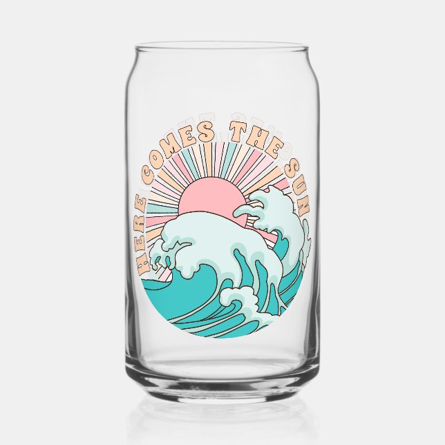 Here Comes the Sun Summer Beach Novelty Can Glass (Front)