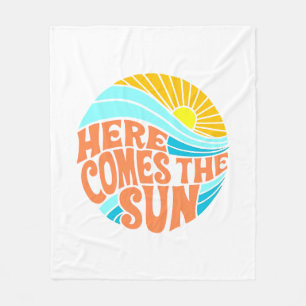 Here Comes the Sun Tee, Retro Style, Hippie Style Fleece Blanket