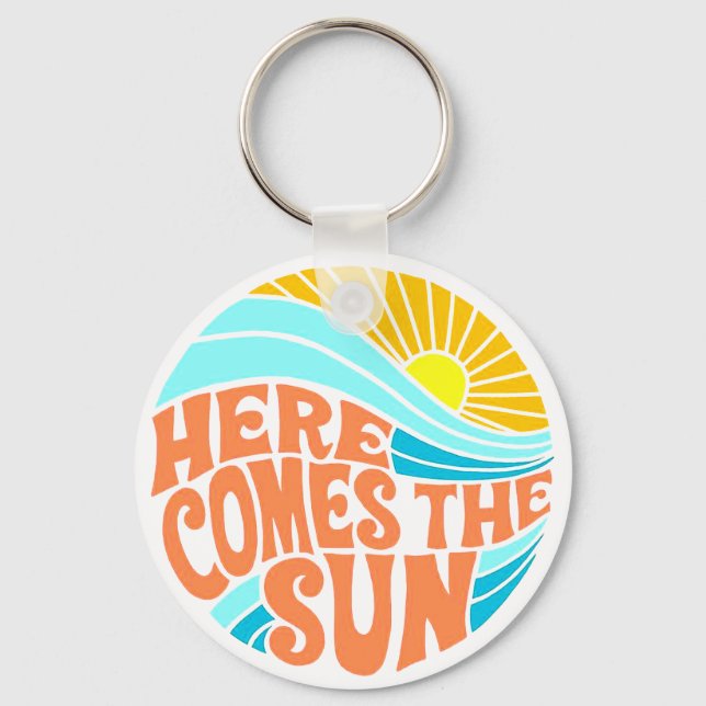 Here Comes the Sun Tee, Retro Style, Hippie Style Key Ring (Front)