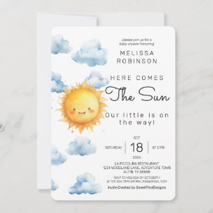 Here comes the sun Watercolor Baby Boy Shower Invitation
