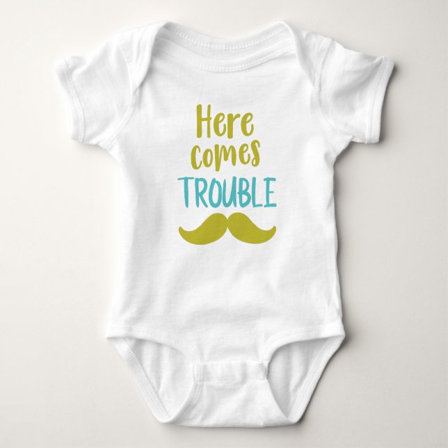 Here Comes Trouble, Moustache, Moustache Baby Bodysuit (Front)