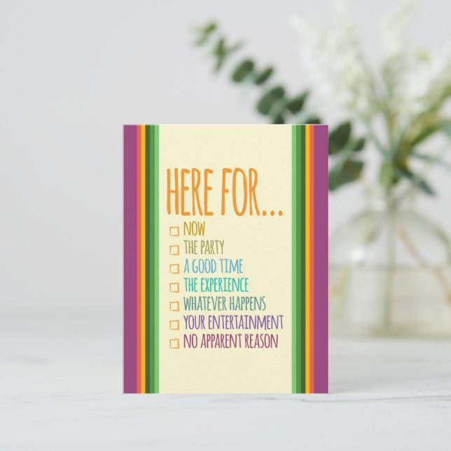 Here for now Stripes Gfx Ivory BG Postcard (Standing Front)