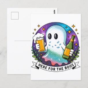 Here for the Boos Beer Ghost-Funny Halloween 2025 Postcard