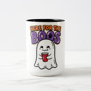 Here For The Boos Cute Ghost Halloween Party Art Two-Tone Coffee Mug